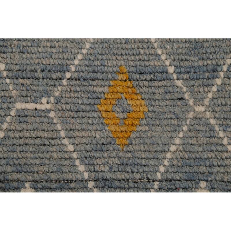 Grey Blue Moroccan Palace Size Area Rug Hand-Knotted Wool Carpet - 11'10"x 16'5"