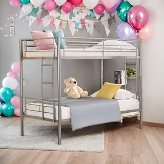Twin over Twin Bunk Bed with Ladder and Sturdy System for Home