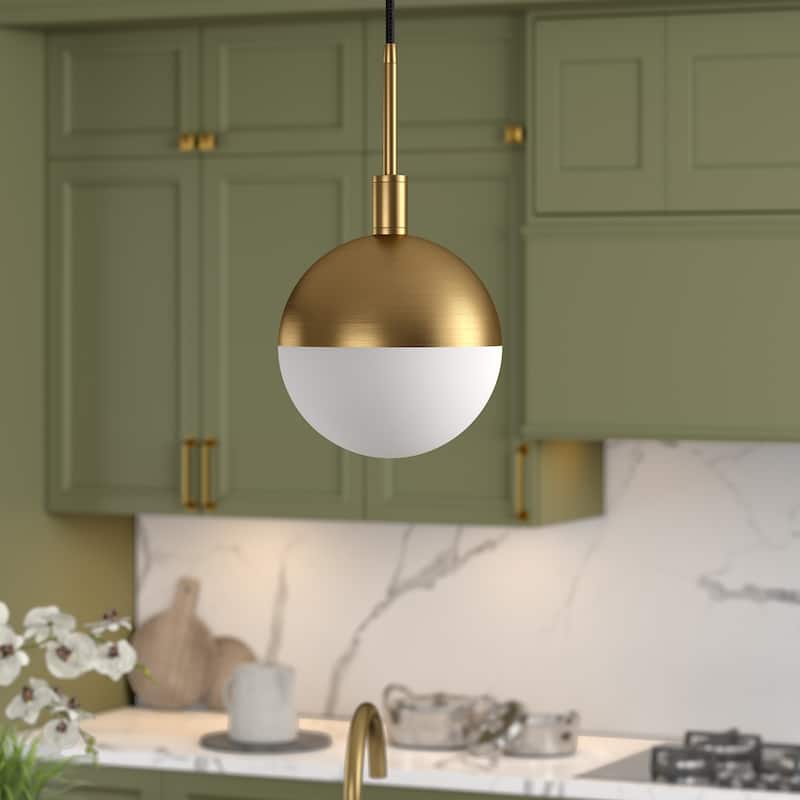 Orb Metal and Glass Globe Pendant - Brass - 8" Wide