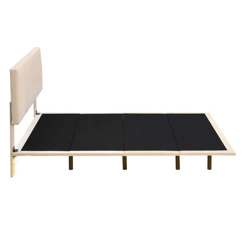 Queen Upholstered Velvet Bed with Sensor Light and Floating Frame - Modern Platform Bed with Headboard, No Box Spring Required