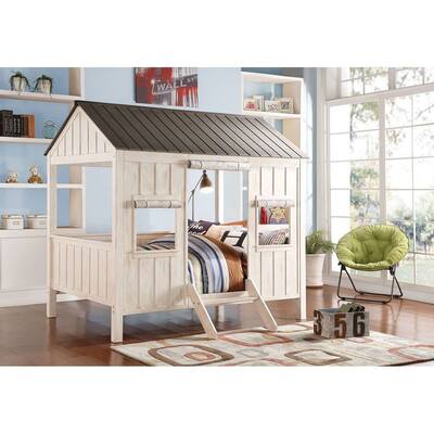 Casual Style Full Size Bed in Weathered White and Washed Gray