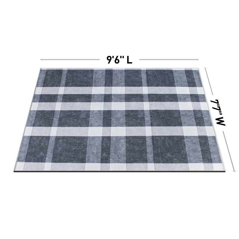 Contemporary Modern Plaid Machine Washable Area Rug
