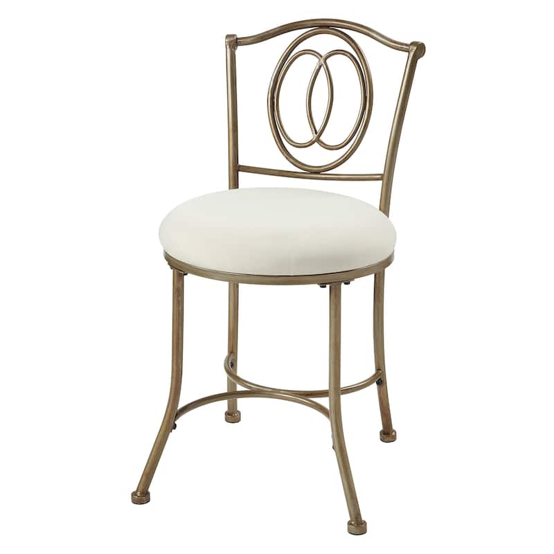 Azalea Park Golden Bronze Upholstered Iron Vanity Stool - Golden Bronze & Creamy White - 16.14 W x 20.08 D x 30.12 H"