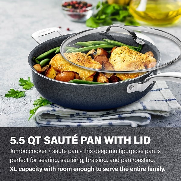 Granitestone 5.5 QT Jumbo Cooker Nonstick Deep Saute Pan with Glass Lid