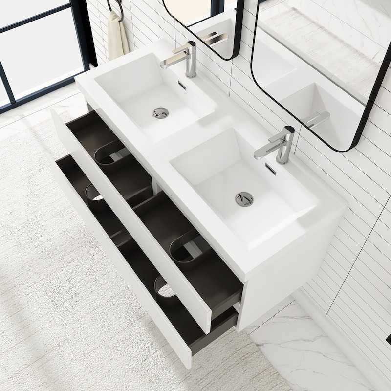 Angela 47 in.W x 19.5 in.D x 20.5 in.H Wall-Mounted Bath Vanity with White Cultured Marble Top