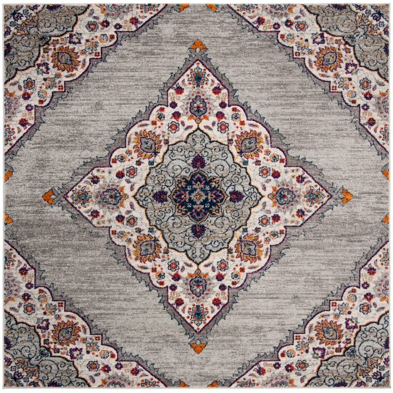 SAFAVIEH Madison Dorla Vintage Boho Boho Oriental Rug - 6'7" Square - Light Grey/Fuchsia