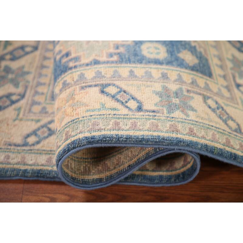 Blue Geometric Kazak Accent Rug Handmade Oriental Wool Carpet - 2'7"x 4'0"