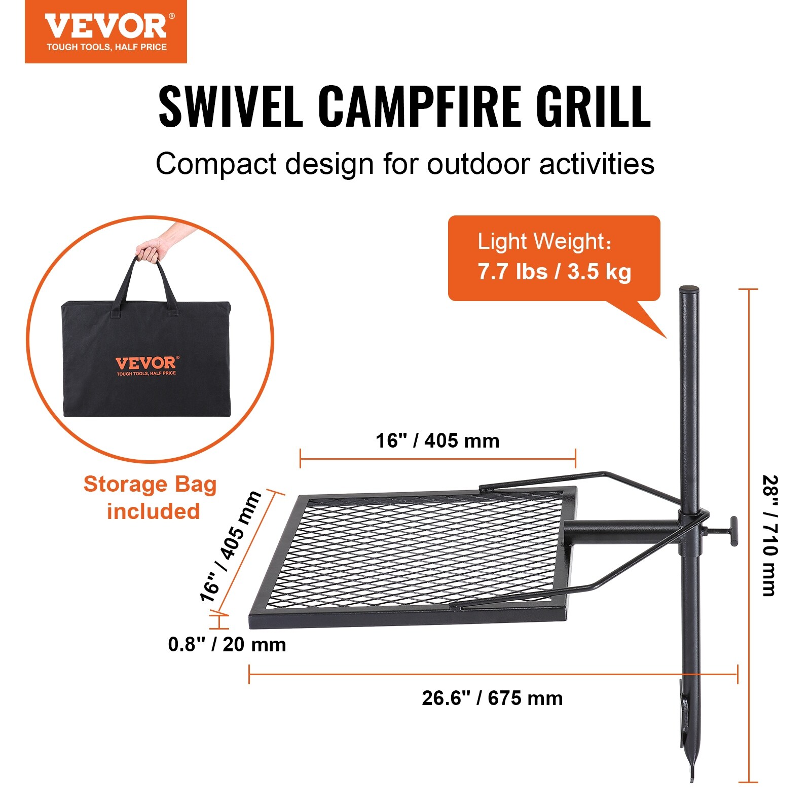 VEVOR Swivel Campfire Grill Portable Camp Fire Racks 360