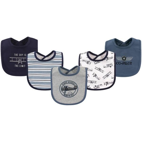 slide 1 of 1, Hudson Baby Infant Boy Cotton Bibs 5pk, Aviation, One Size - Aviation - One Size One Size - Aviation