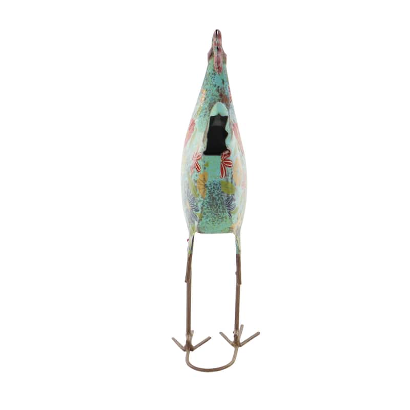 Metal Rooster Indoor Outdoor Distressed Standing Decorative Garden Sculpture - Green or Cream - Roche River Decor