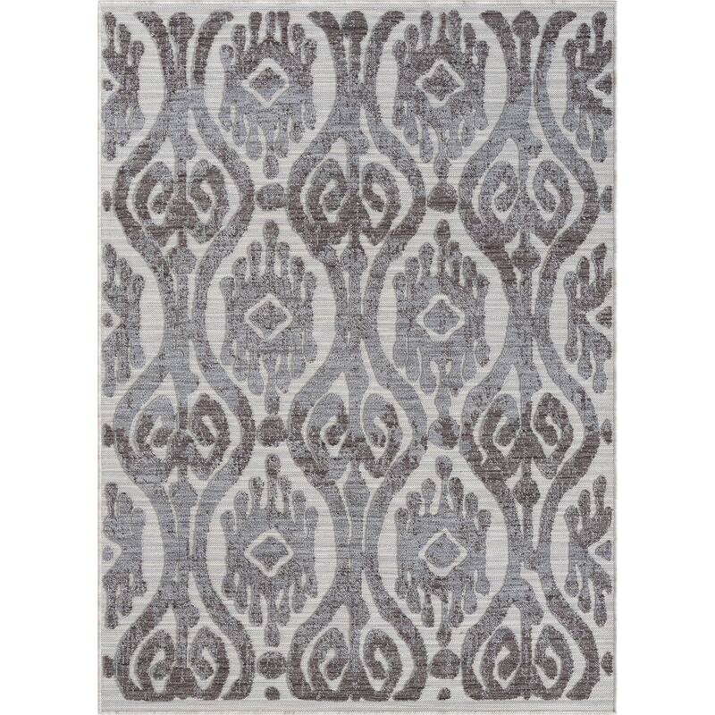 Wron Blue/Gray Ikat Geometric Indoor/Outdoor Area Rug by Sevita - 7'10"x 8'10"