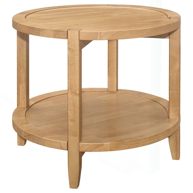 Charming Solid Wood Round Side End Table with Practical Storage Shelf
