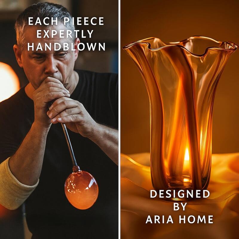 Set of Two Handblown Striped Chocolate Brown Vases