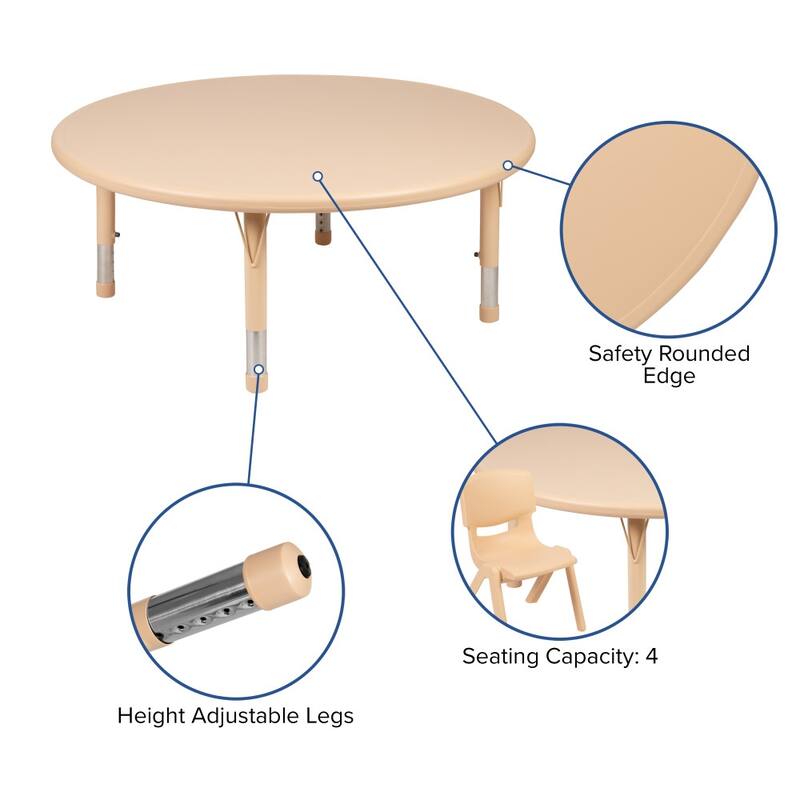 45" Round Plastic Height Adjustable Activity Table Set with 2 or 4 Chairs