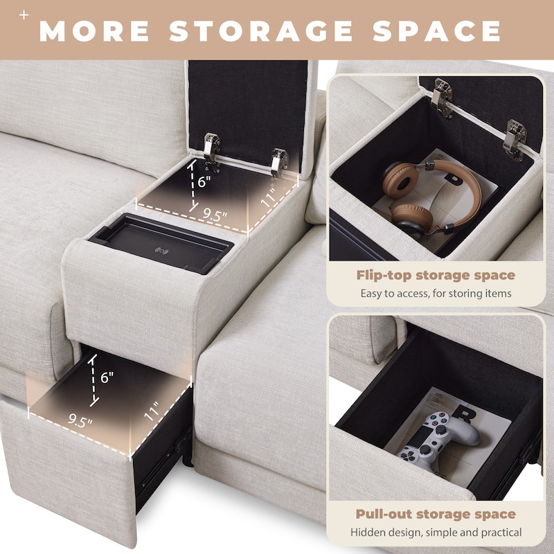 124" L-Shaped Modular Sectional Sofa - 4-Seat Reversible Design w/ Ottoman, USB Charger, Wide Seat