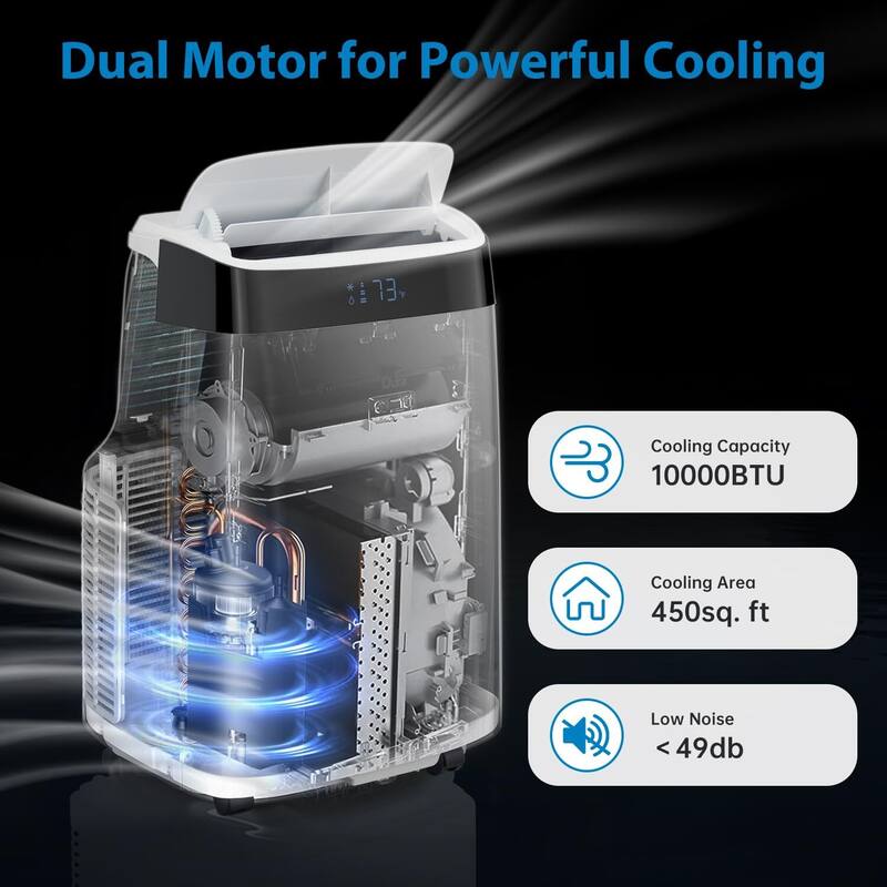 Portable Air Conditioner 10,000 BTU Air Conditioner for Room up to 450 Sq. Ft, 3-in-1 Standing Cooling AC Unit with Dehumidifier