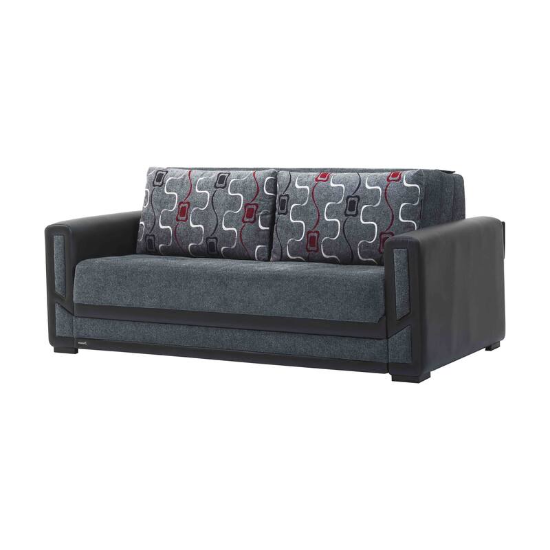 HomeRoots 78" Gray Chenille Convertible Futon Sleeper Sofa And Toss Pillows With Storage