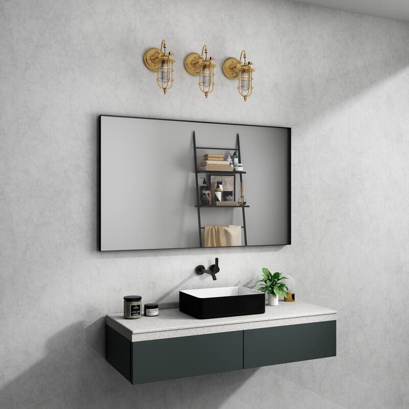 TOOLKISS Right Angle Aluminum Frame Bathroom Vanity Mirror with Clear Glass - 55 inch.W x 30 inch.H - Black