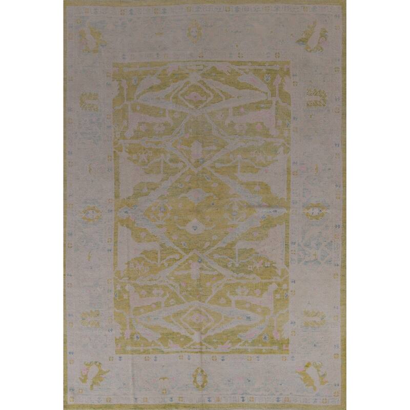 Hand Knotted Oriental 100% Wool Carpet Transitional All-Over Green Oushak Area Rug - 10' 11'' X 8' 0''
