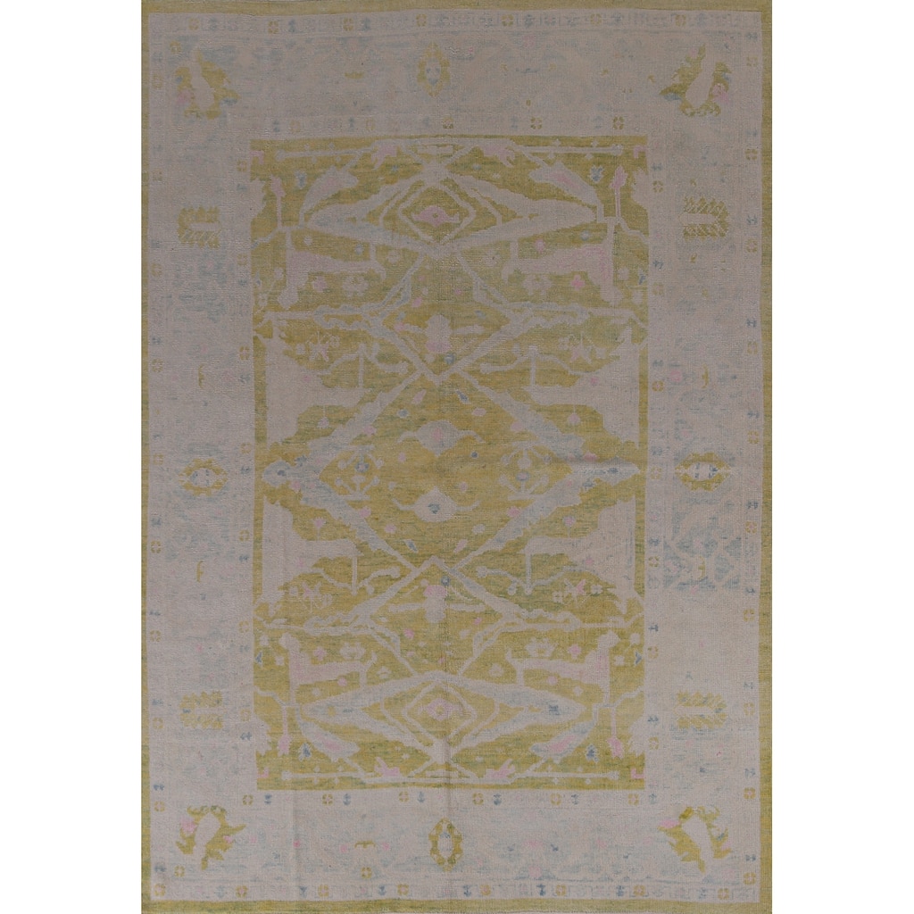 Hand Knotted Oriental 100% Wool Carpet Transitional All-Over Green Oushak Area Rug - 10' 11'' X 8' 0''