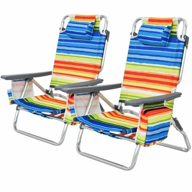 4-Pack 5-Position Outdoor Folding Backpack Beach Reclining Chair with Pillow - 23.5" – 40" x 27" x 33" – 11" (L x W x H)
