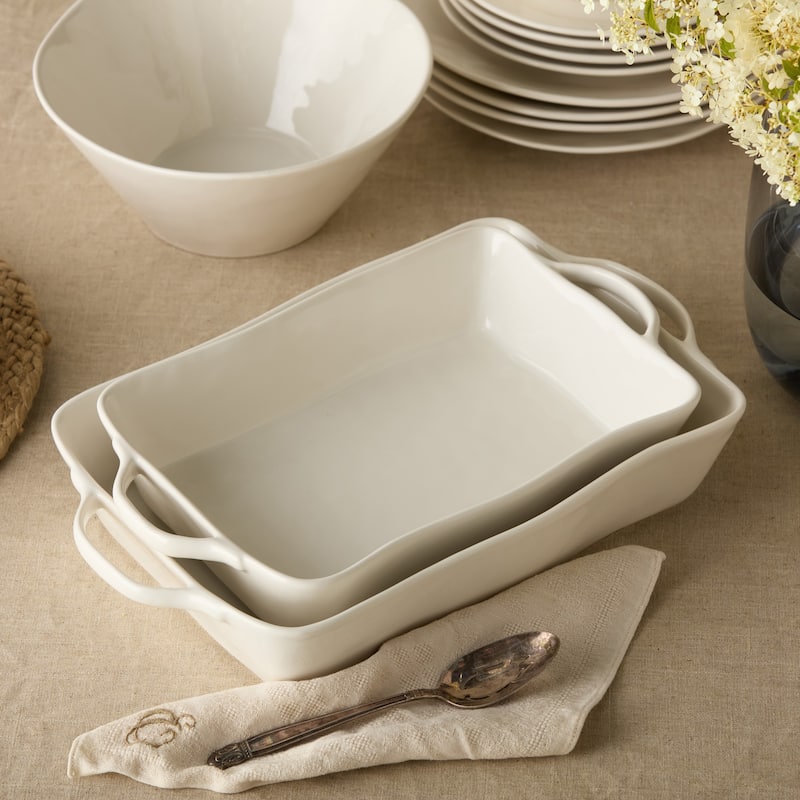 Certified International Linen Cream Medium Rectangular Baker 14" x 8.75" x 2.75"