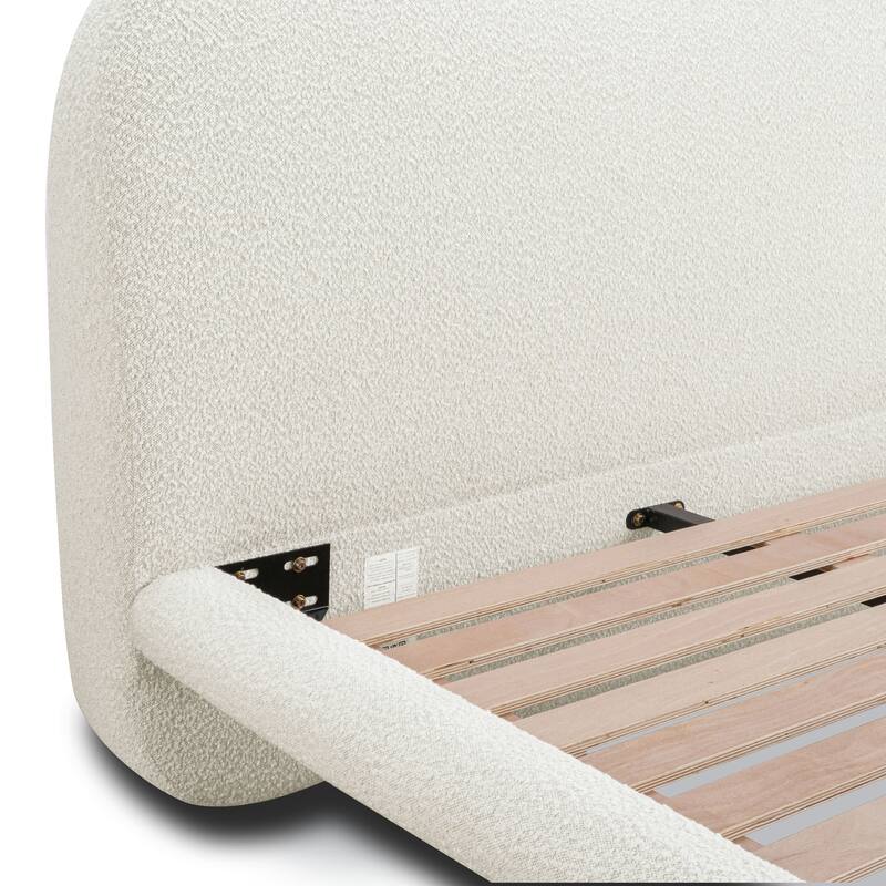 Poly and Bark Orbit Queen Size Bed in Froth White Boucle