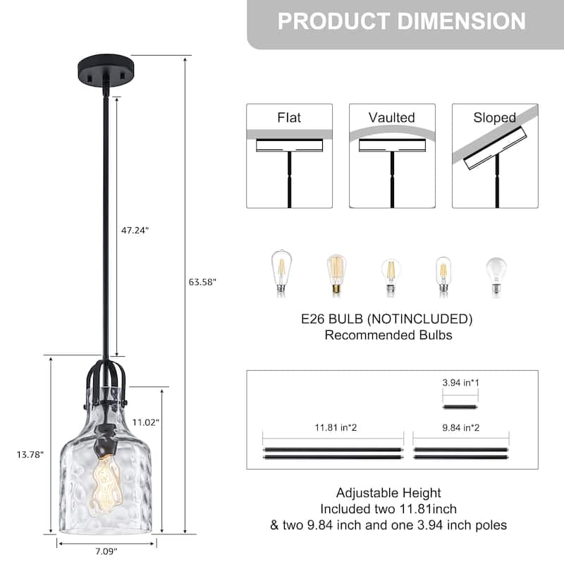 Starsky Modern 1-Light Clear Hammered Glass Pendant
