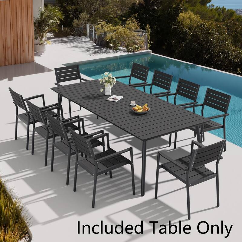 Outdoor Patio Wood-Like Aluminum Dining Table with Umbrella Hole