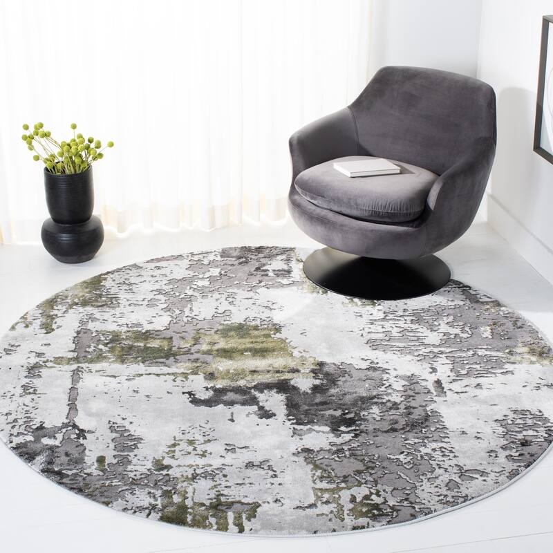 SAFAVIEH Craft Quarta Modern Abstract Rug - 4' Round - Grey/Green