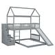 preview thumbnail 5 of 18, Grey Twin Over Twin Wood House Bunk Bed with Two Drawers and Slide