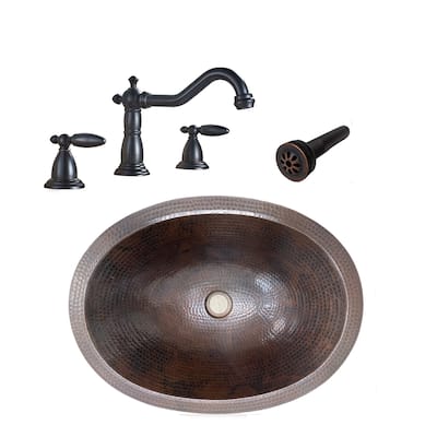 19" Oval Copper Bathroom Sink ORB Faucet & Drain Included - 19" x 14" x 5"