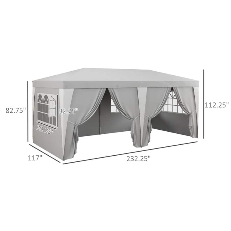 Light Grey Canopy Tent with Windows and 3 Height Settings Ground Stakes Included Carry Bag - 232.25" L x 117" W x 112.25" H
