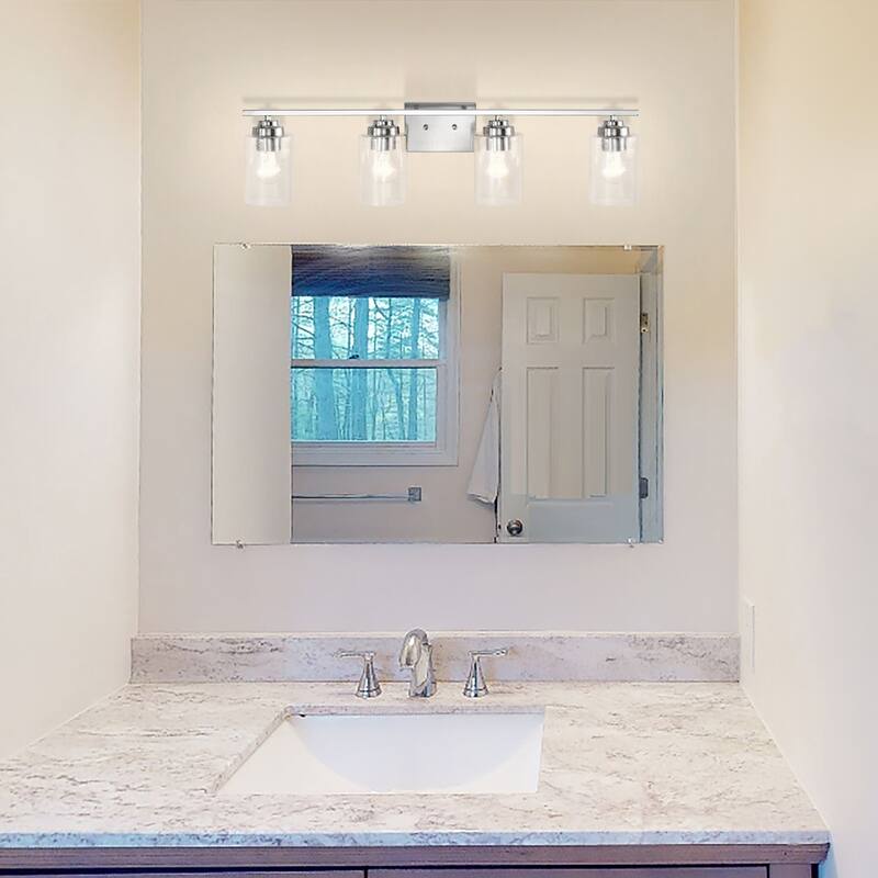 Brushed Nickel 4-Light Vanity Lights with Seedy Glass Shades