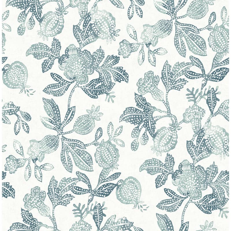 A-Street Prints Beach Rose Teal Floral Fruits Wallpaper