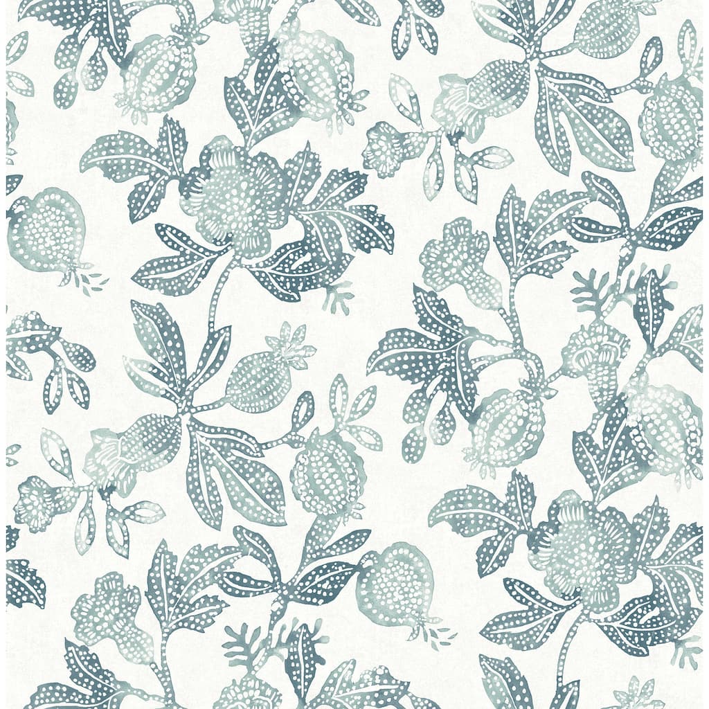 A-Street Prints Beach Rose Teal Floral Fruits Wallpaper