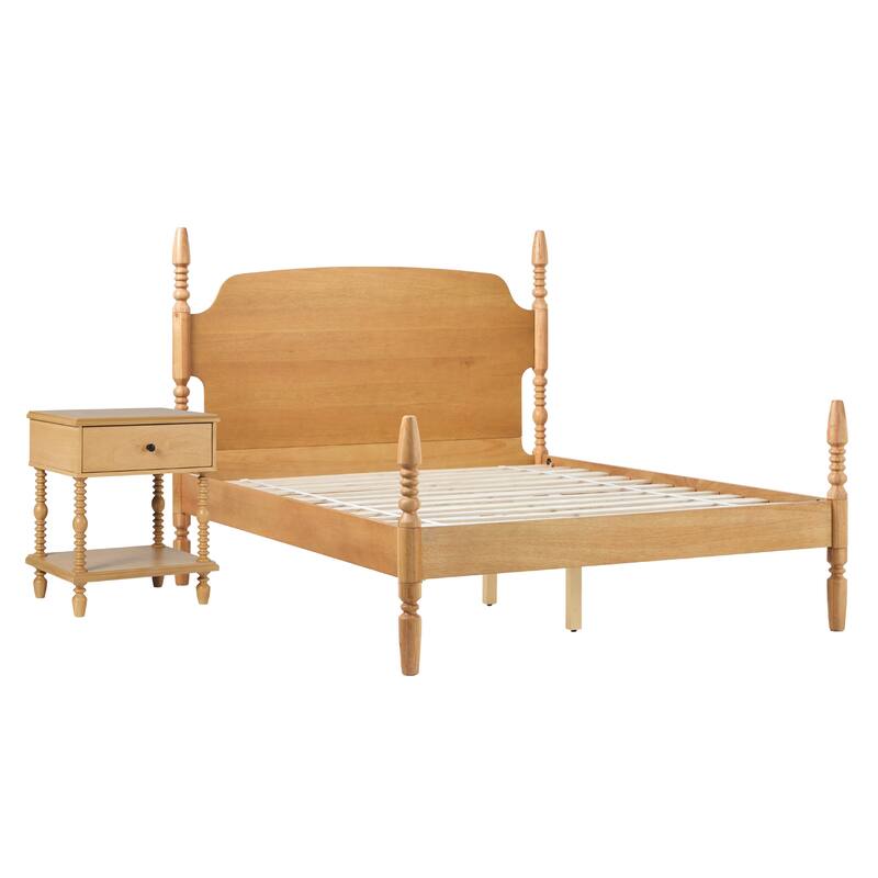 Walker Edison Spindle Queen Bed with 1-Drawer Nightstand Bedroom Set