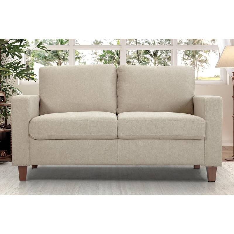 US Pride Furniture Miles Mid Century Modern Loveseat 2 Seater Sofa Couch with Reversible Back Pillows Large - Beige
