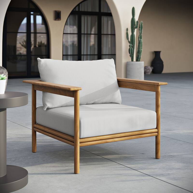 Wren Outdoor Patio Teak Wood Armchair - Natural Sail