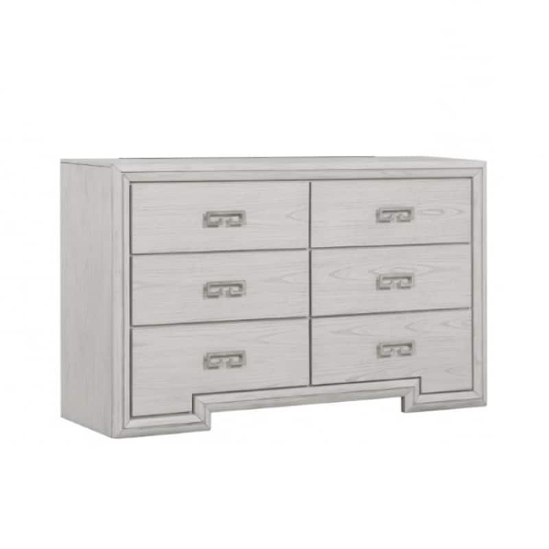 Basil 6 Drawer Wide Dresser, Rustic White Solid Wood, Cedar Lining