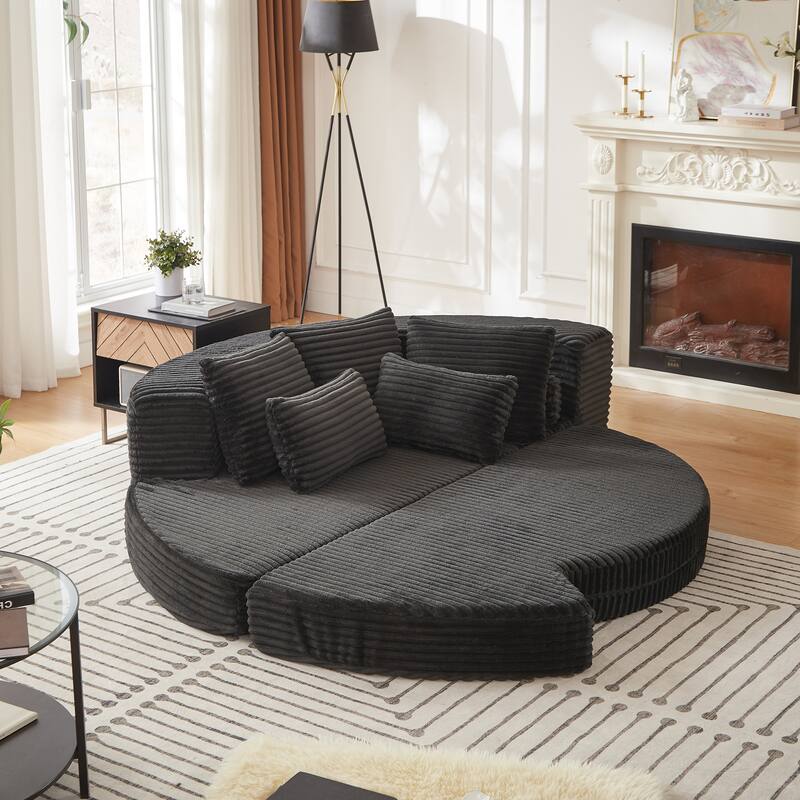 78.5-Inch Corduroy Semi-Circular 2-in-1 Sofa Bed,Designer Recliner with Pillow
