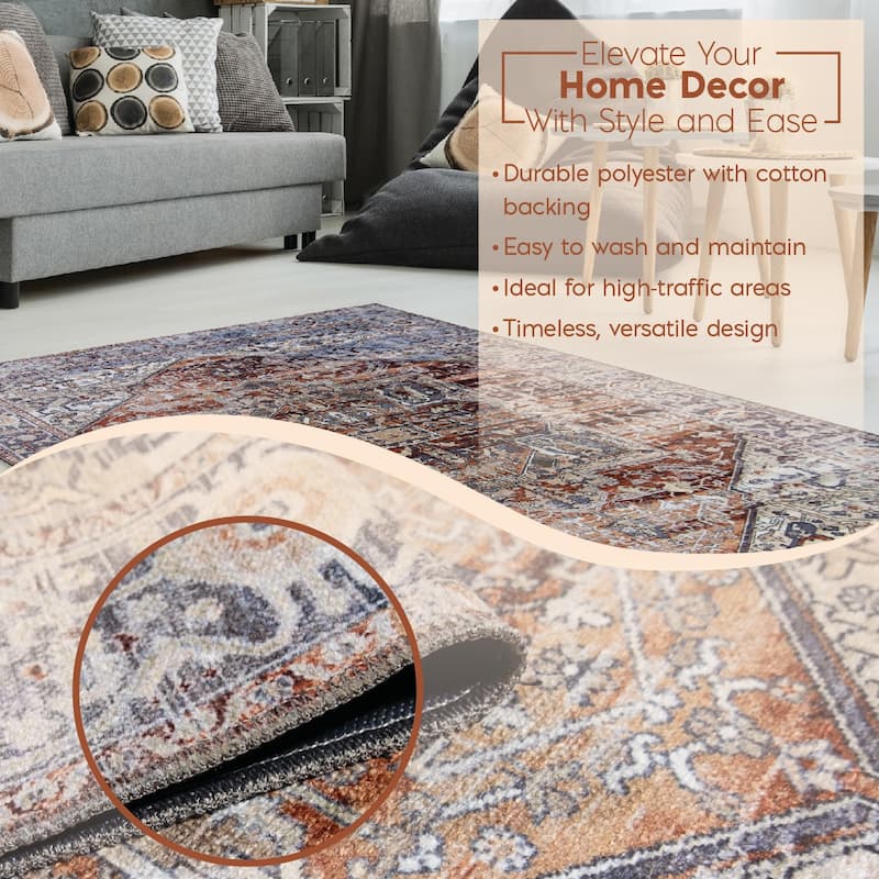 L'Baiet Sasha Coral Distressed Machine Washable Rug
