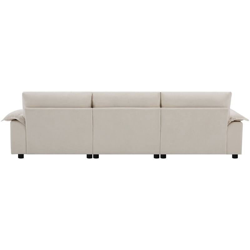 104*60" Sectional Sofa, L-Shape, Beige Chenille with Multifunctional Armrest, Dual Pockets, Ottoman