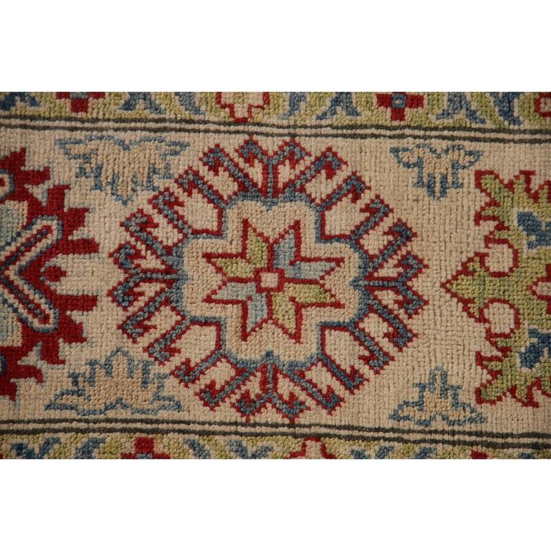 Red Geometric Kazak Oriental Area Rug Handmade Wool Carpet - 9'0" x 11'5"