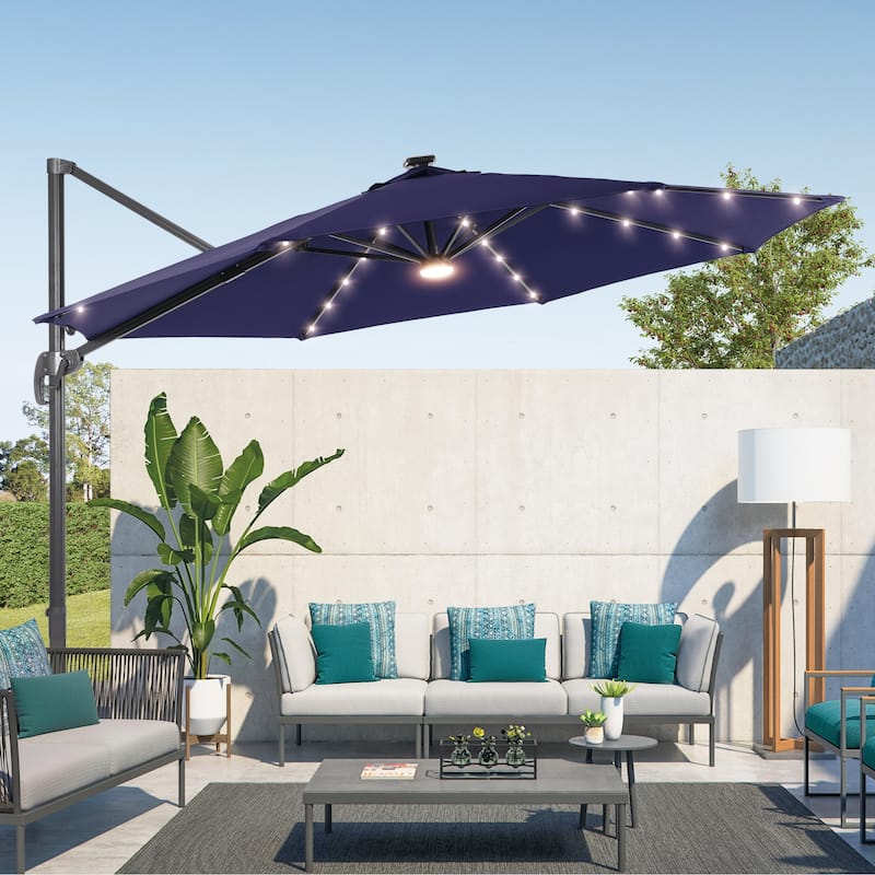 BONOSUKI 11FT LED Cantilever Patio Umbrella Angle Adjustment