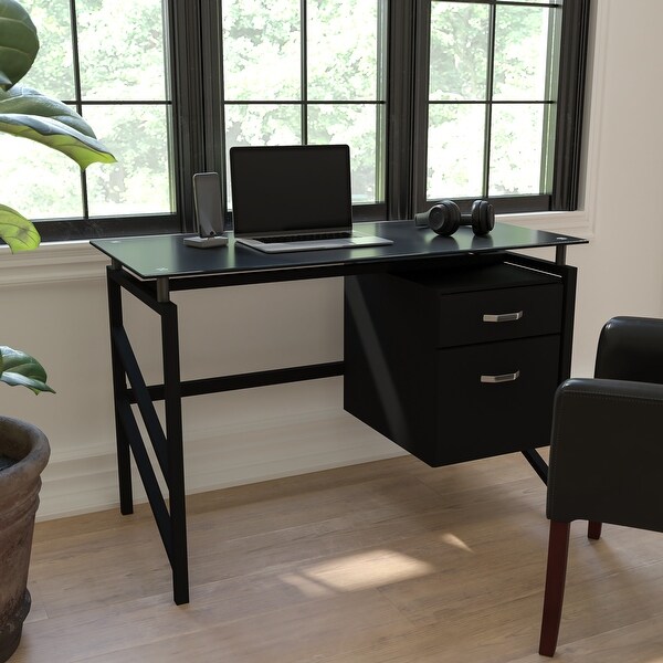 Black desk clearance with two drawers