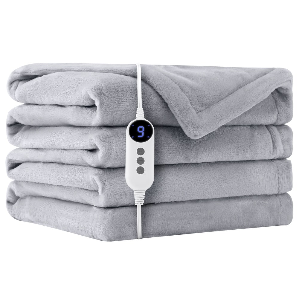 Reversible Flannel Electric Blanket, Soft & Cozy Heated Throw, 9 Heat Settings with Timer Controller