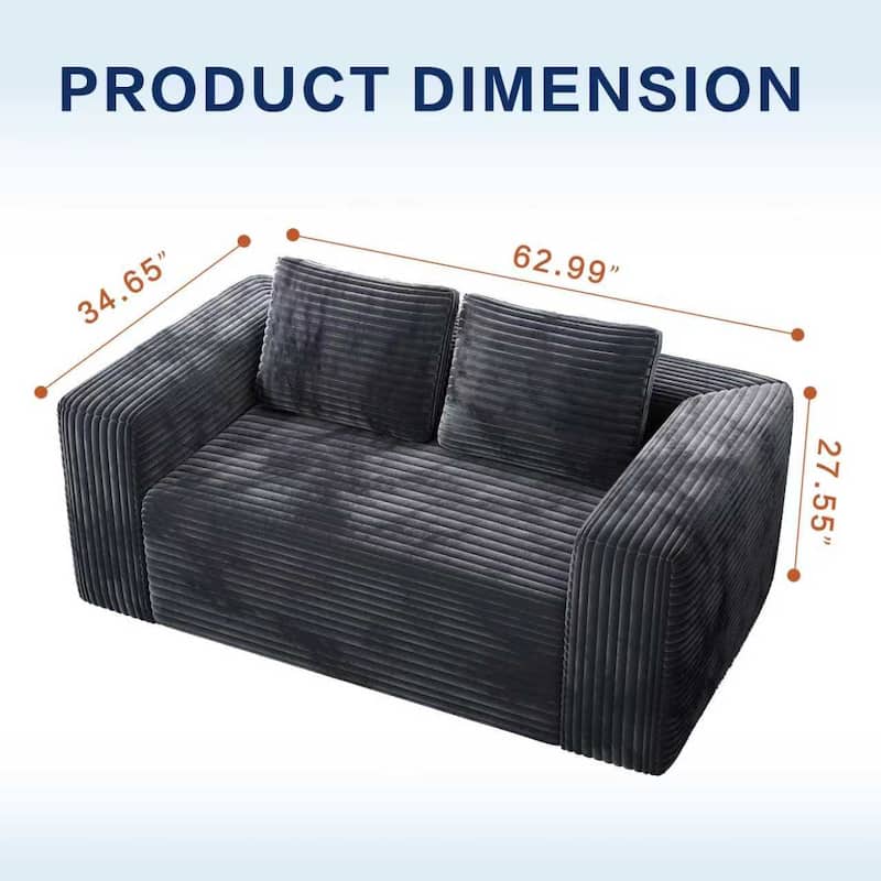Cloud Loveseat Sofa, 2-Seater Boneless Couch, Deep Seat Corduroy Sofa, Compressed, No Assembly, Memory Foam, Modern Small Couch