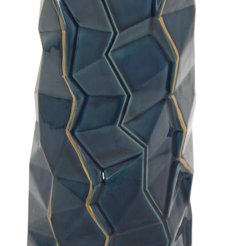 Ceramic Geometric Floor Vase with Gold Accents - Teal - Roche River Decor