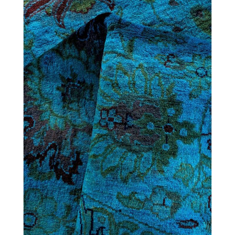 Overton Hand Knotted Wool Vintage Inspired Modern Contemporary Overdyed Blue Round Area Rug - 6' 1" x 6' 1"
